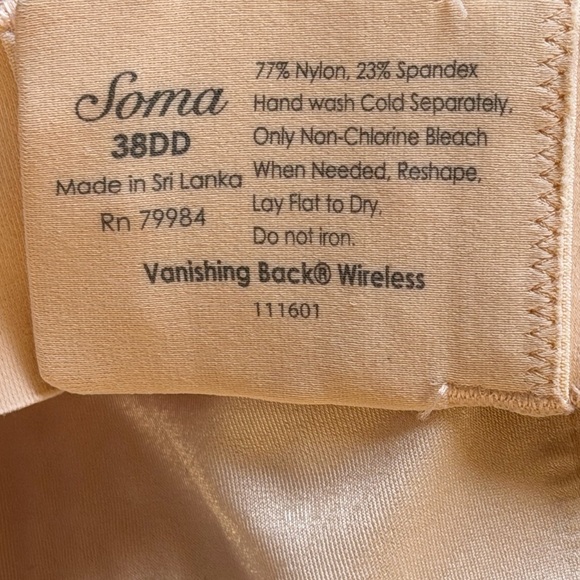 Soma Vanishing Back Wireless Bra 38DD Beige New without tag - Picture 4 of 4